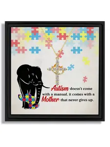1 piece Autism Awareness Mother themed holiday gift box with rotating crown cross pendant necklace for mother with blessing card and box