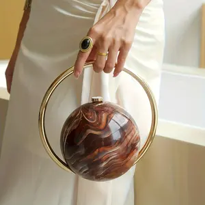 Ladies' luxury handbag with globe/sphere design - elegant irregular shaped banquet handbag, smooth curved lines suitable for weddings, dances, parties, and daily wear - glossy snap closure dinner bag geometric chain letter design