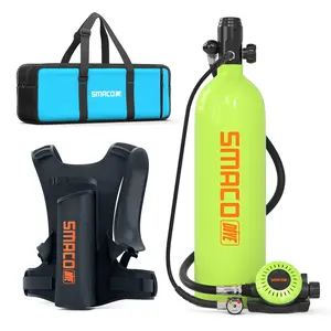 SMACO S700Plus 2L Mini Scuba Tank With BCD Vest 6061 Aviation Aluminum DOT Certified Cylinder Smooth Breathing Regulator Extended Dive Time For Recreational Diving Snorkeling Emergency Backup Survival Gear Lightweight Portable Kit Under 8Lbs