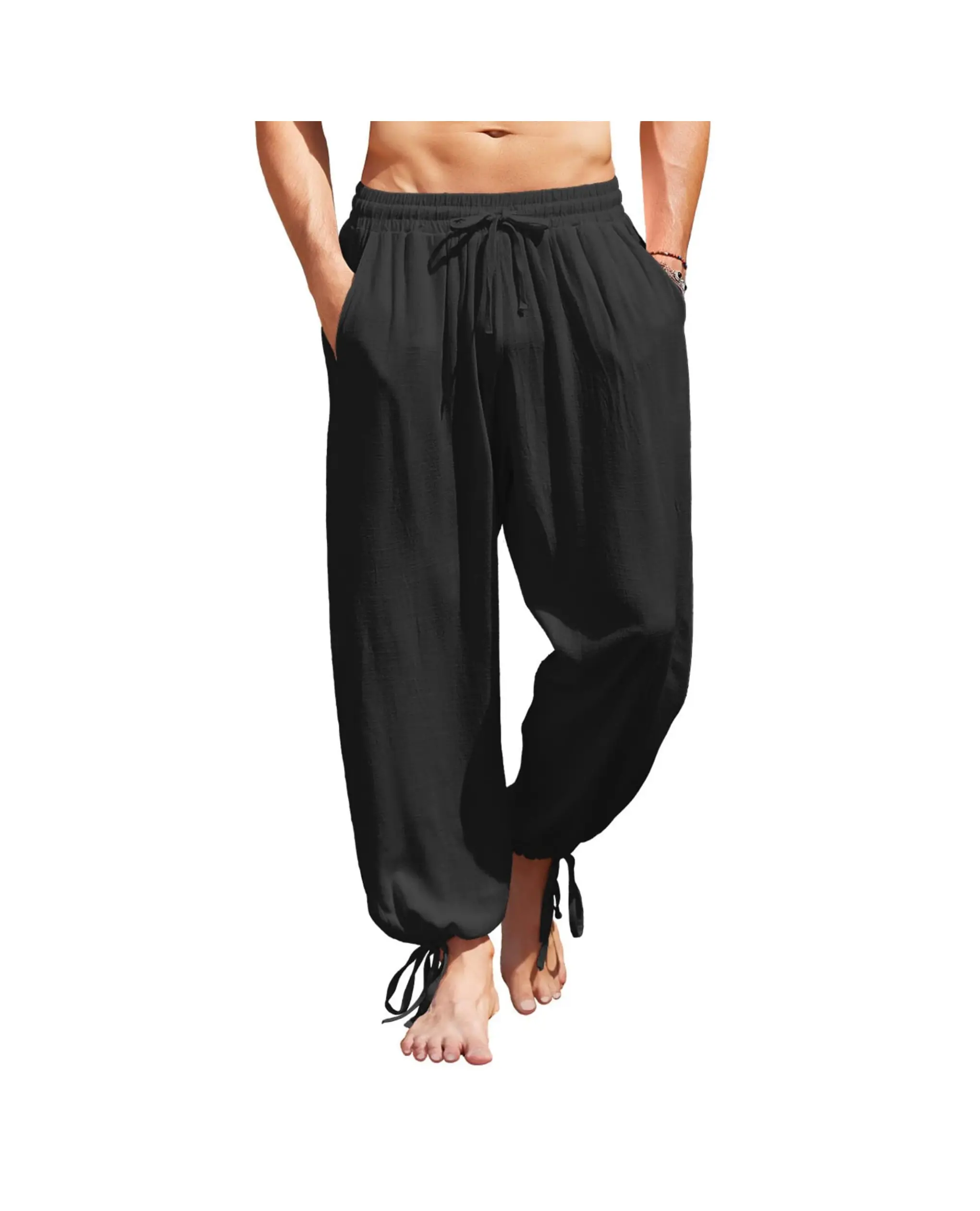 COOFANDY Men's Pants Cotton Linen Pants Casual Harem Pants Elastic Waist Beach Boho Yoga Trousers Gift Ideas Menswear Soft Baggy Loose