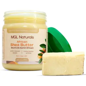 MGL Naturals African Shea Butter Ivory 16oz Unrefined Raw 100% Pure Organic Unscented Vegan Plant Based Daily Moisturizer for Skin Hair with Vitamins A E F