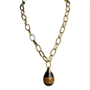 French Tiger Eye Teardrop Necklace