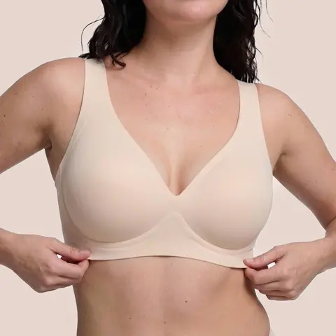 Women's Jelly Full-Coverage Bra, Comfortable Wire-Free Push-Up Bra, Seamless Soft T-Shirt Bra, Deep V-Neck Everyday Bra