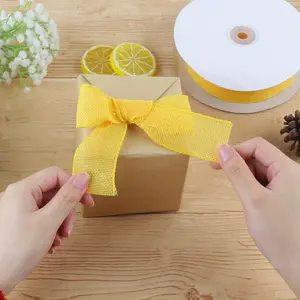 Yellow Ribbon, Christmas, Thanksgiving, Weddings, Parties, Outdoor Decoration, Burlap Wired Edge Ribbon, Burlap Ribbon, 1.6in x 16.4 Yard Wired Ribbon