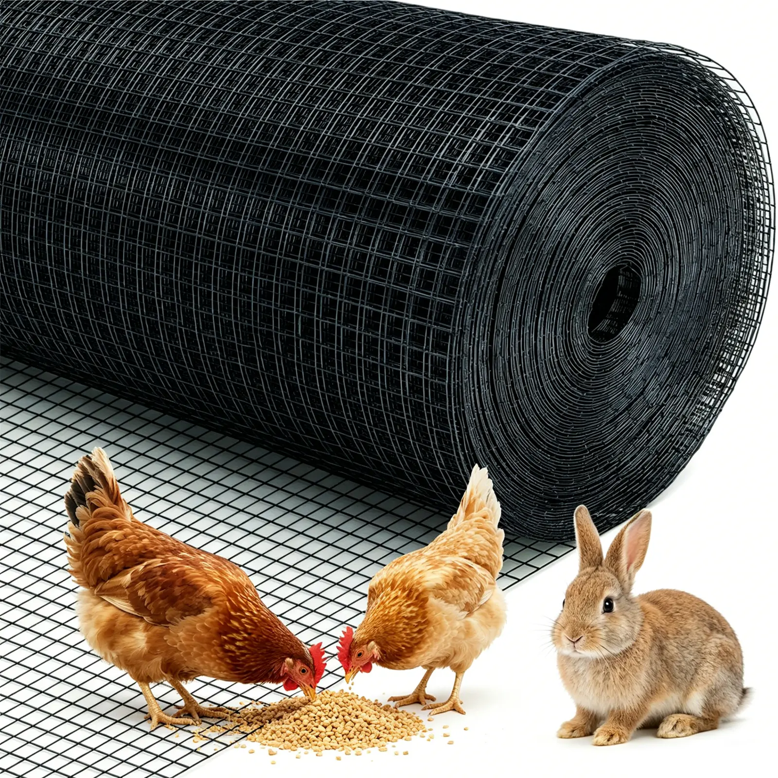 Black Hardware Cloth 1/2 inch 48in x 100 Ft 19-Gauge, Vinyl Coated Chicken Wire Fencing, Wire Mesh Roll, Chicken Wire Fence Roll, Chicken Coop Wire, Tree Guard, Welded Wire Fencing Pest Control Netting Mosquito Collector