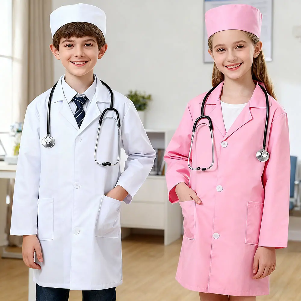 Doctor Role Play Pretend Play Costume Set Unisex Pediatric Medical Toys for Kids Halloween Birthday Party Dress Up Stage Performance Includes Doctor Coat Hat and Stethoscope Ideal Gift for Children Favors Costume For Parties