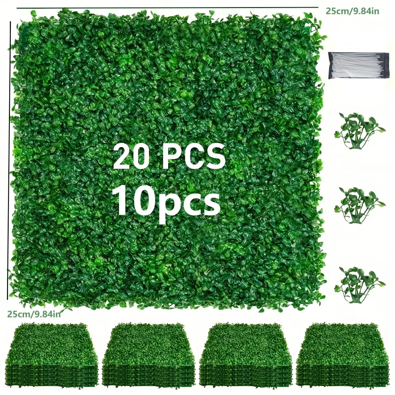 10/20Pcs Milan Artificial Grass Wall Panels Set, Plants, Plastic Material, Ideal for Indoor & Outdoor Park and Garden Decoration, Perfect for Friendship Day & Events, Adds Greenery to Any Space, Available with/Without Flowers