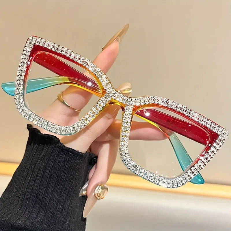 Fashionable large-frame diamond-inlaid high-end cat-eye glasses, High Quality Eyewear, Reading Eyeglasses, with high-strength PC frames, anti-blue light and anti-igue reading glasses, the best choice for reading, office and gift-giving.