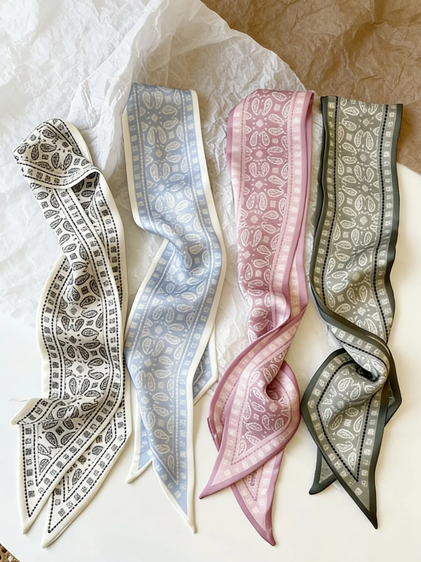 Elegant French Walnut Style Polyester Scarf for Women and Girls, Vintage Hairband, Woven Ribbon, Multifunctional Scarf, Paisley Print Scarf, Bandana Scarf, Bag Accessory, Polyester Material, Printed Polyester Scarf