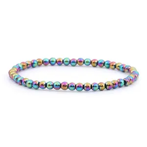 4mm Rainbow Hematite Stretch Bracelet — Grounding Iridescent Crystal Jewelry
