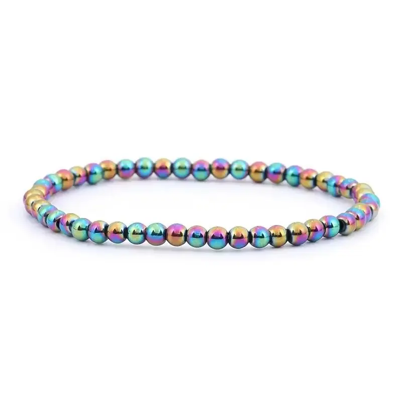 4mm Rainbow Hematite Stretch Bracelet — Grounding Iridescent Crystal Jewelry