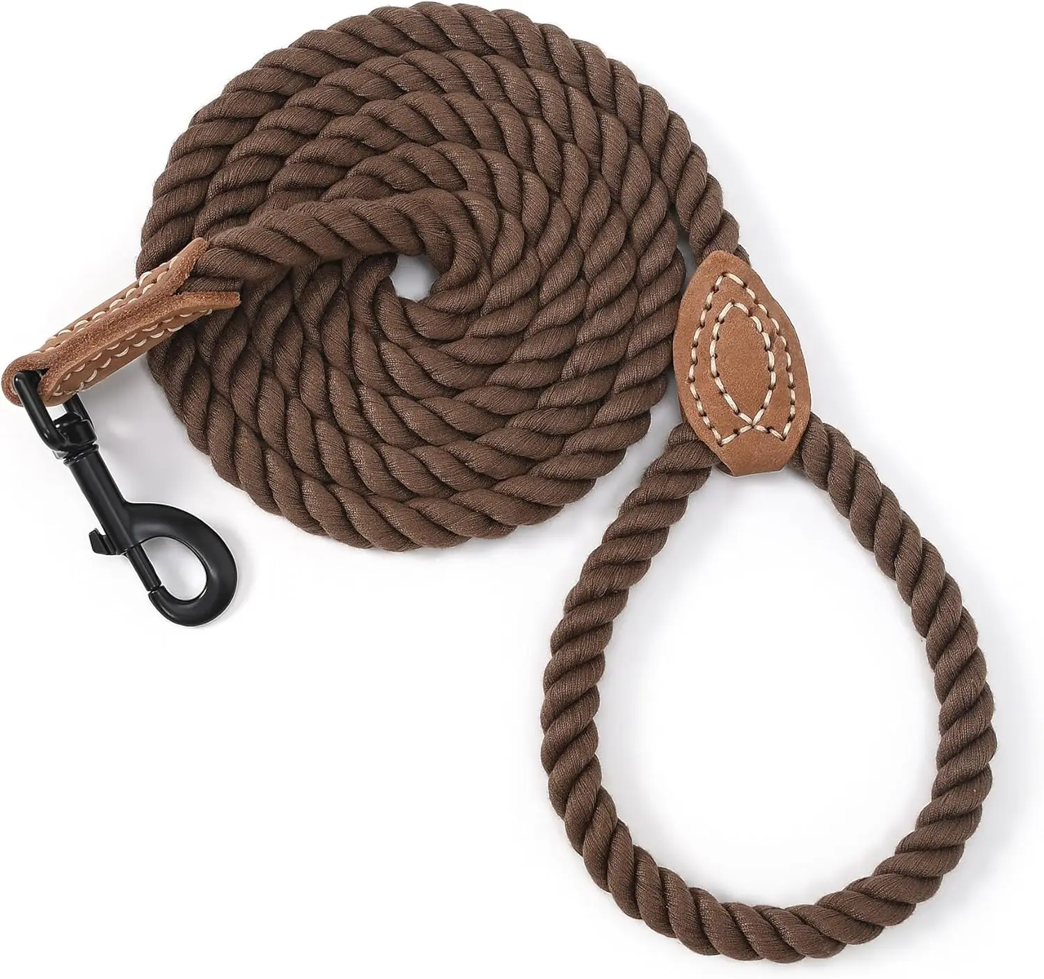 Mile High Life Cotton Rope Dog Leash – 4FT Durable Braided Lead with Leather Tip Dark Brown Universal Promotions