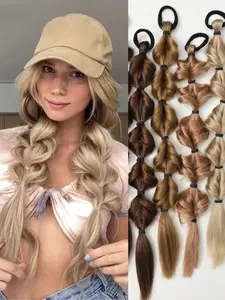 Women's Party Style Hair Accessory, Natural Color Bubble Braid Ponytail Extension, Synthetic Wavy Hair, Synthetic Braided Hair, Twisted Design Elastic Rubber Band Headband, Wavy Synthetic Hairpiece