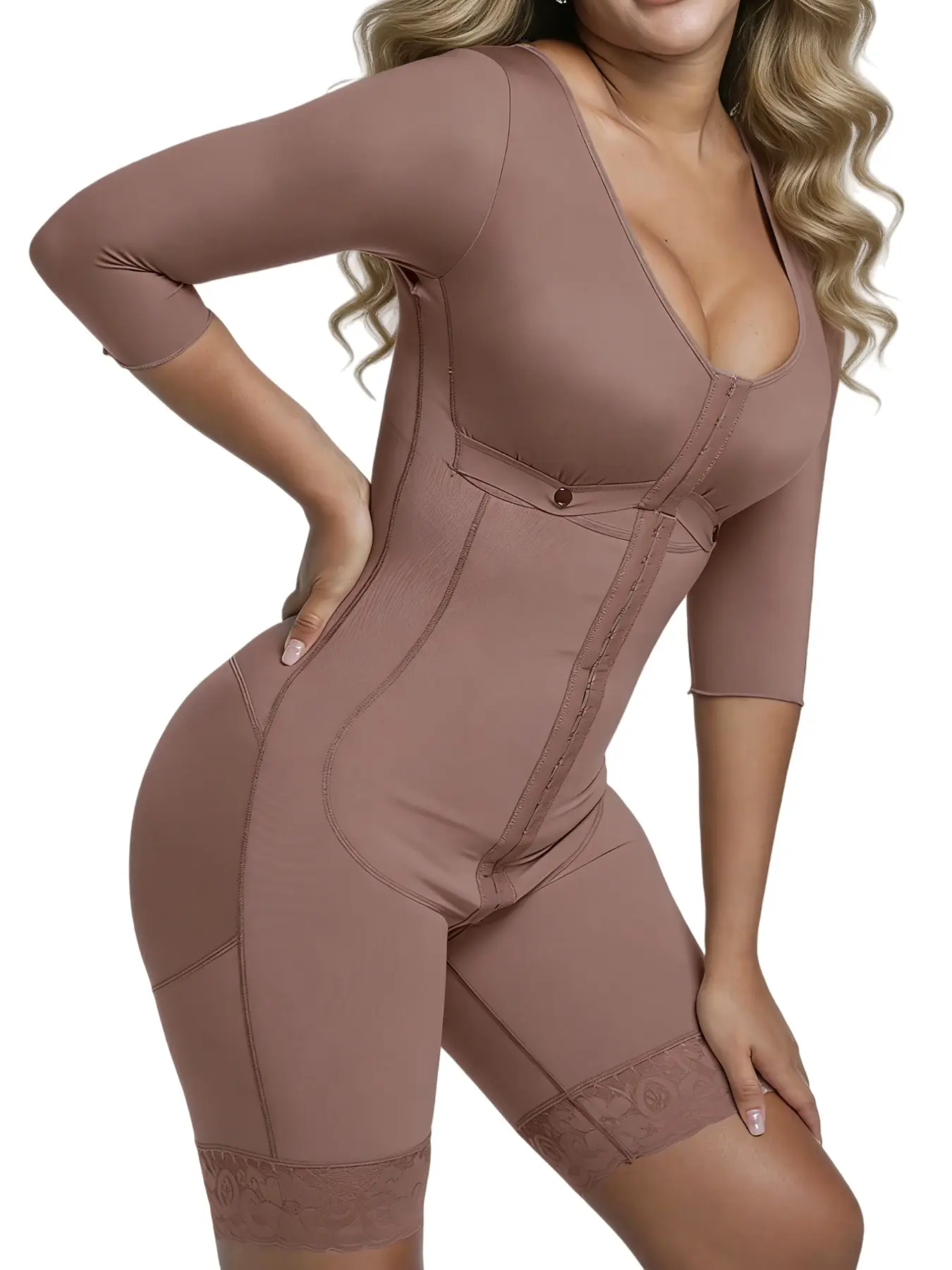 1 Count Women's Underwear Solid Hue Lace Trim Tummy Control Butt Lifting Shapewear, Fajas, Colombian Shapewear, Silicone Anti Slip Full Body Shaper, Adjustable Hooks Long Sleeve Sculpting Bodysuit, Perfect for Various Occasions