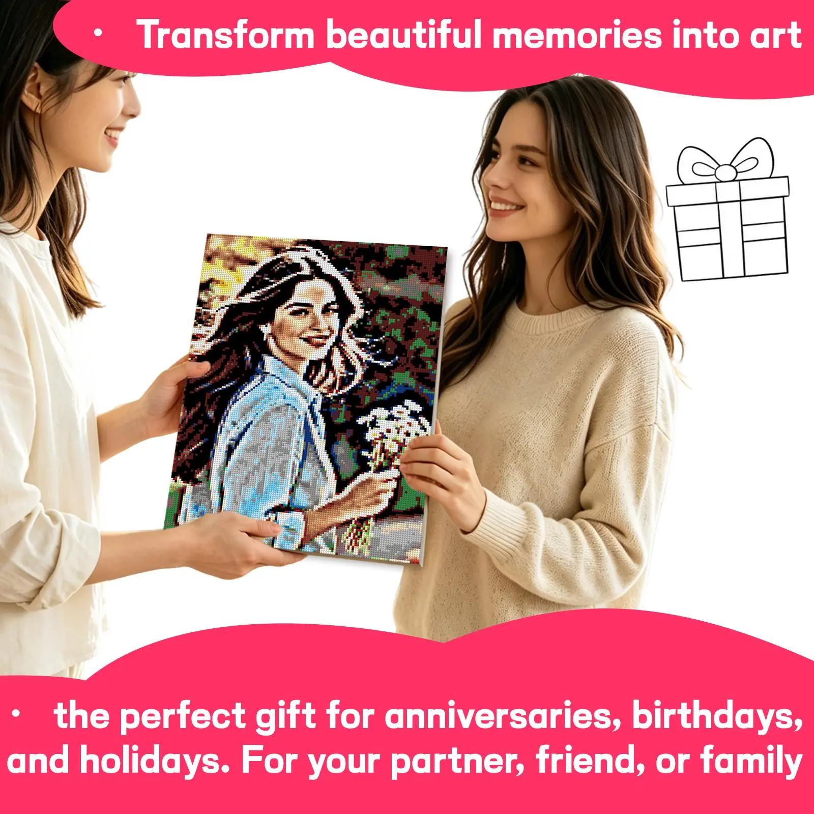 Custom Photo Painting Diamond Painting Kit - Beginner-Friendly, 30×40cm, 38 Colors Square Drills, Built-in Frame with Gift Box, Photo Upload Option, Bedroom Wall Decor, DIY Craft for Anniversary Gifts, Perfect Gift, Crafting