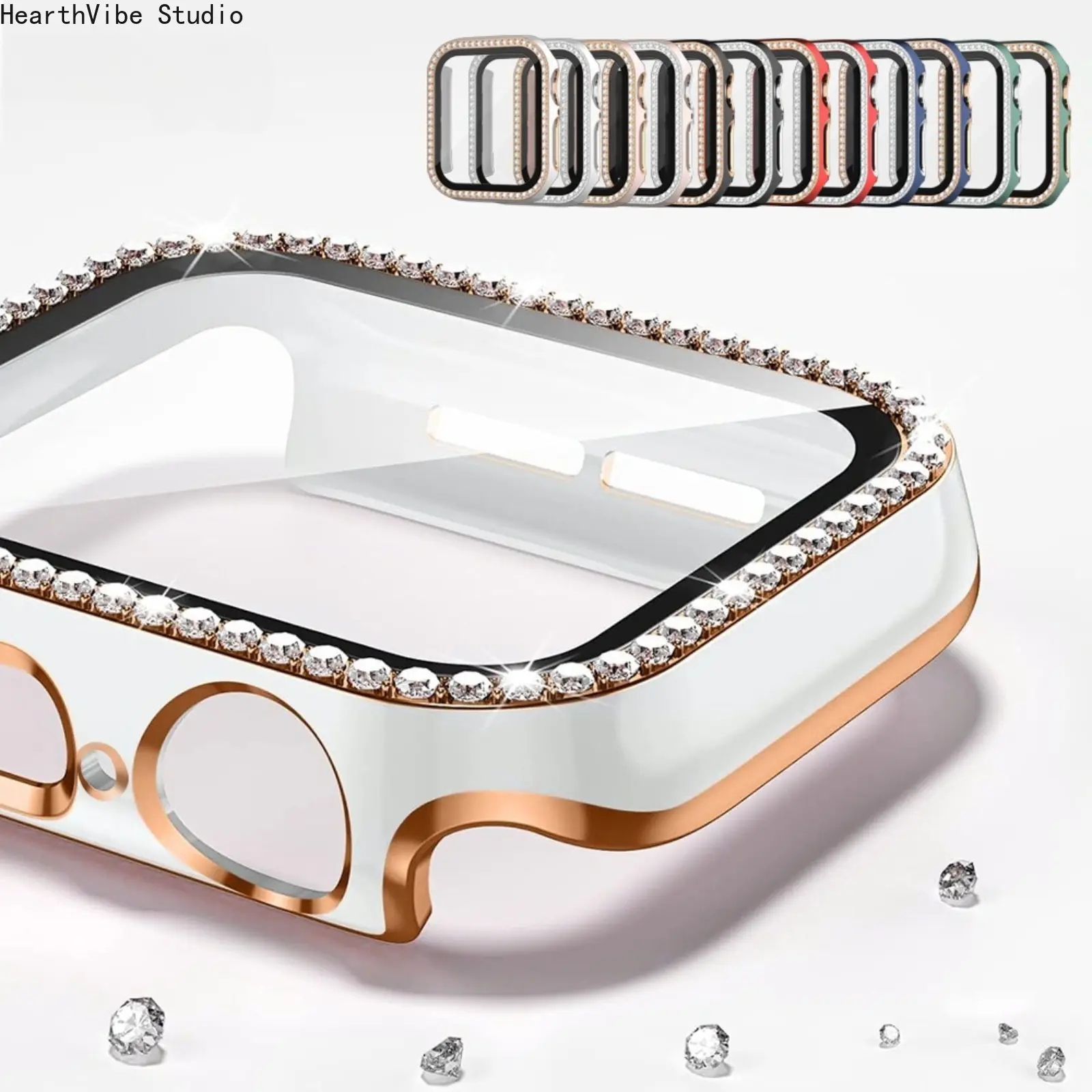 2-Tone Diamond-Embellished Protective Apple Watch Case, Integrated Cover & Case - Compatibility with Series 9/8/7/SE, Wearable Tech Accessories, Stylish Protection Accessories