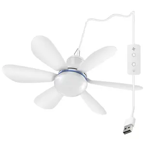 Mengnessly USB Socket Ceiling Fan With Lights,16.5",Mini Small DC 5V,Quiet,Silent,Camping Emergency Portable Outdoor Hanging Gazebo Canopy Dorm Fans,For Plant planting,Tent,RV,Room,Garage