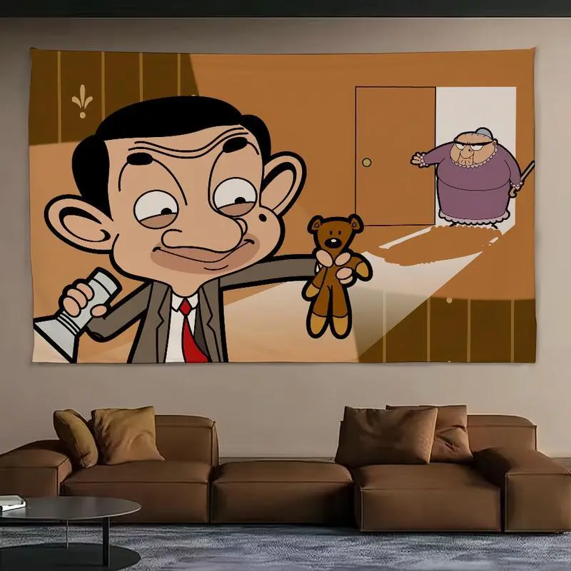 Cartoon Funny M-MR B-Bean Adorable Tapestry, Colorful Home Aesthetic Wall Hanging Cloth, Holiday Decoration for Bedroom, 60x40 in Home Supplies