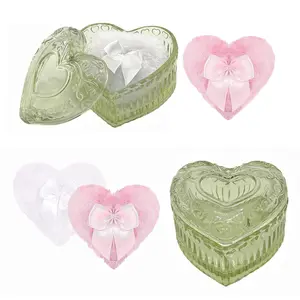 Body Powder Puff and Container - Glass Heart Dusting Powder Container with 2 Soft Puffs Vintage Powder Puff Case for Women & Girls-GRB007-Green