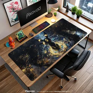 PKM Umbreon Moonlight Mouse Pad and Playmat Dark-Type Aura Design, Glowing Night Desk Mat