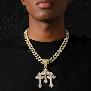 Gold Plated Cross Pendant Necklace with Cuban Chain, Street Style Fashion Jewelry for Men & Women, Personalized Minimalist Long Chain Sweater Necklace, Birthday Anniversary Valentine’s Day Gift Stainless christmas birthday anniversary
