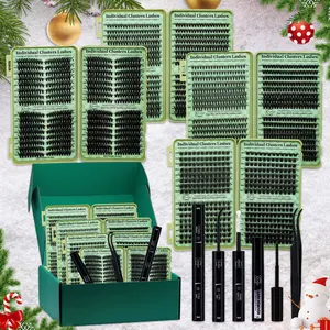 LASHSUN Christmas Gift Box, 2304PCS Individual Lashes, Diy Cluster Lashes 14 Styles 10-16mm Cat/Wispy/Volume Lashes Kit Lash Extension with Bond&Seal Remover Tweezers, Perfect for Beginners, DIY at Home, Easy Apply For Makeup