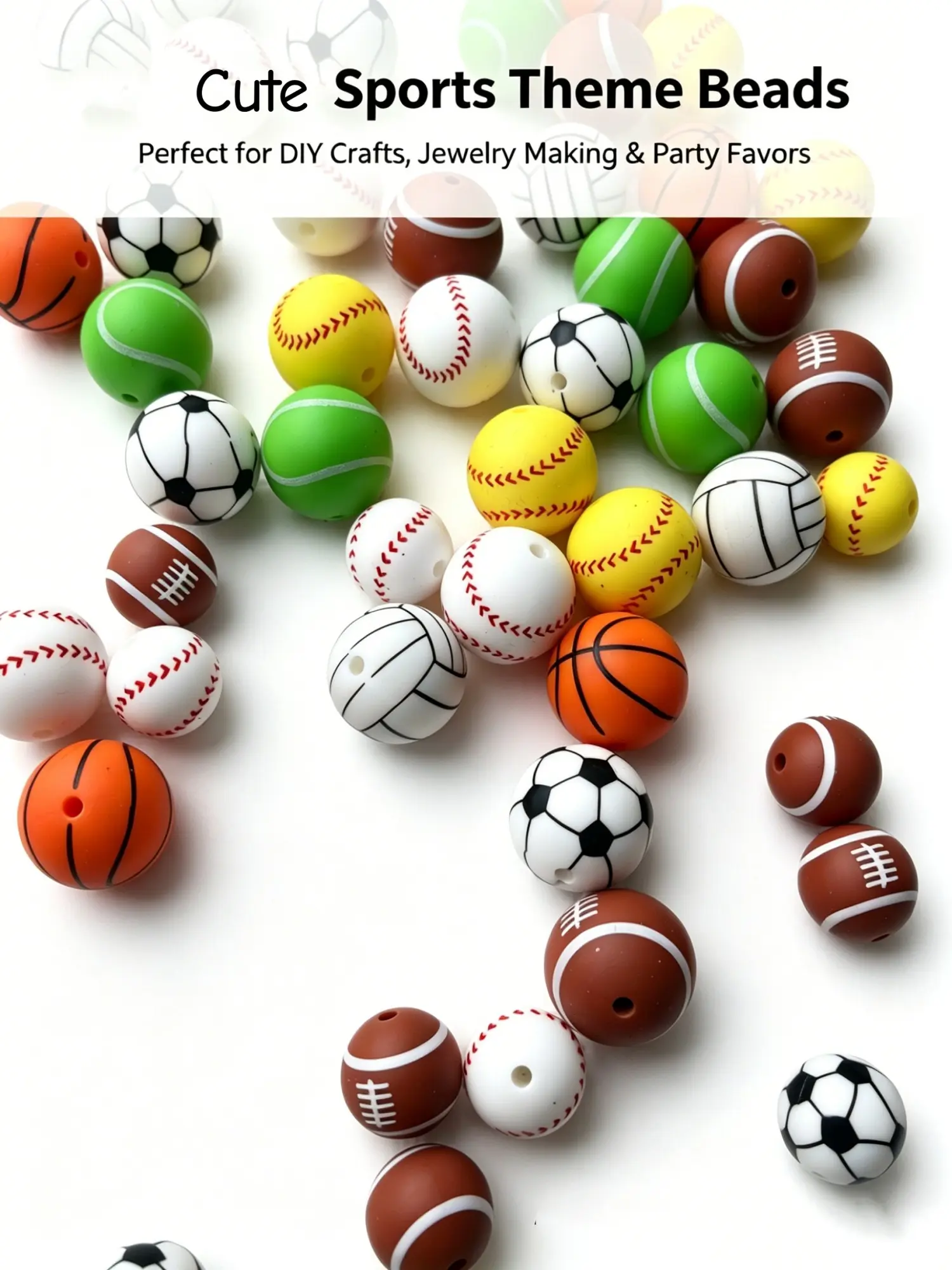 Sports Beads, 35 PCS 15mm/19mm Silicone Loose Beads Cute Sports Ball Bead Softball Baseball Football Silicone Pen Bead Bulk for Keychain Making Bracelet Necklace Pendants Lanyards Pen DIY Crafts