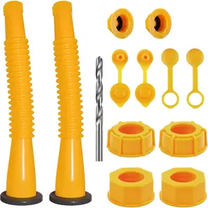 Gas Can Spout Replacement, Gas Can Nozzle. Spout Length is 8.1 in, Easier to use. For  1/2/5/10 gal oil cans. With Gas  Vent Caps, Thick rubber pad, Spout Cover, Base Caps (2 Kit-Yellow)