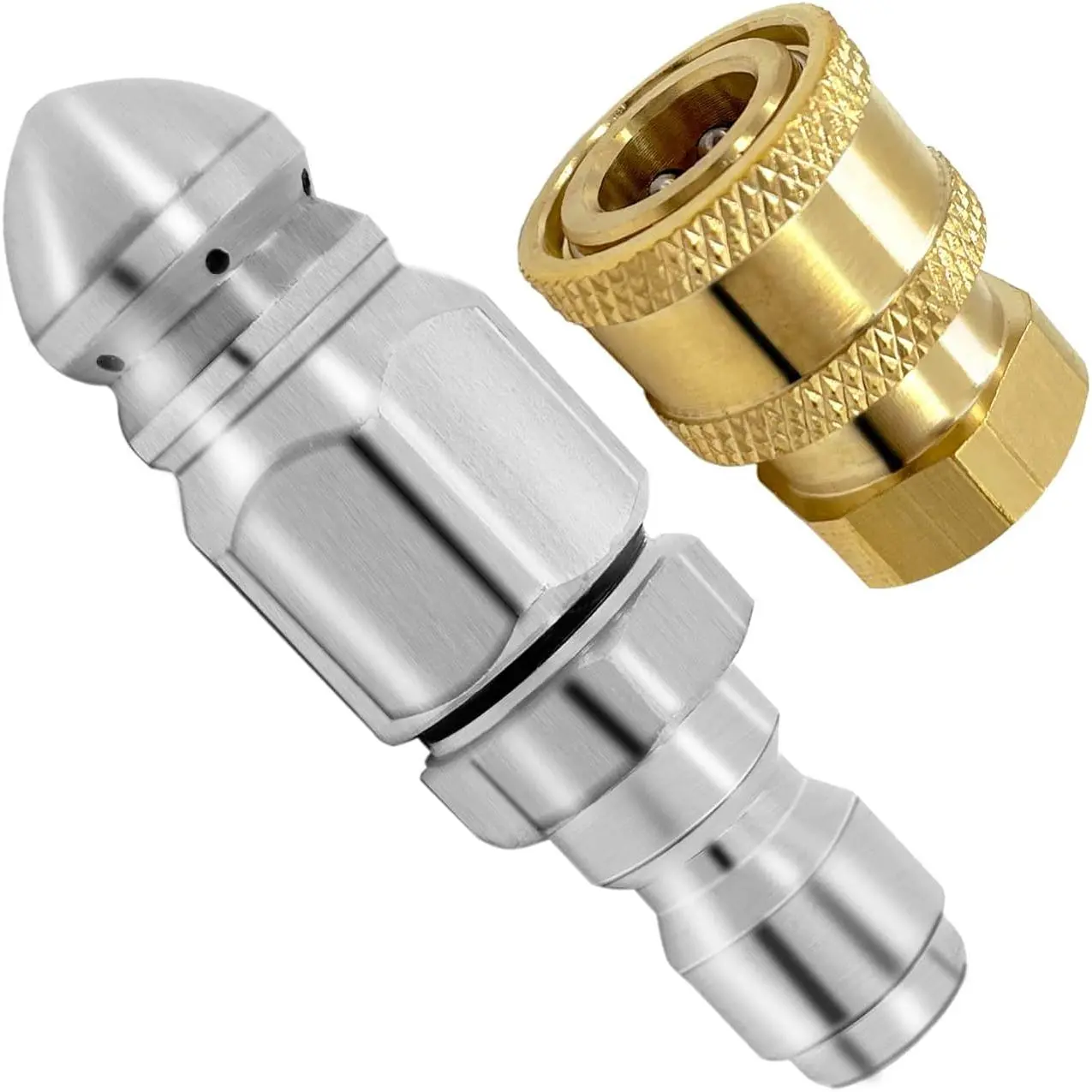 Stainless Steel 2 Pack 5000 PSI Sewer Jet Nozzles with Washer Coupler, 1/4 Inch Washer Drain Jetter Hose, and Brass Fittings Quick Connector