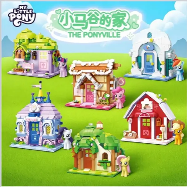 My Little Pony Ponyville Collectible Model Construction Single Set - Home Series Building Blocks with Fluttershy, Pinkie Pie, Twilight Sparkle, Applejack, Rarity Action Figures (Includes Figures), Construction Set