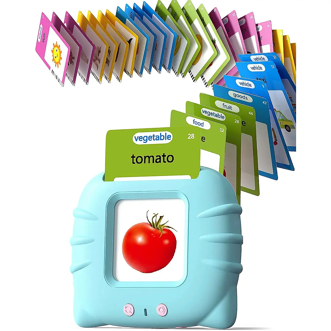 Kids Talking Flash Card Reader, Interactive Educational Learning Toy with Picture Word Cards, Montessori Device for 2-6 Years Toddlers to Build Fine Motor Skills, Encourage Independent Play & Get Massive Vocabulary Boost, Birthday Gift for Boys