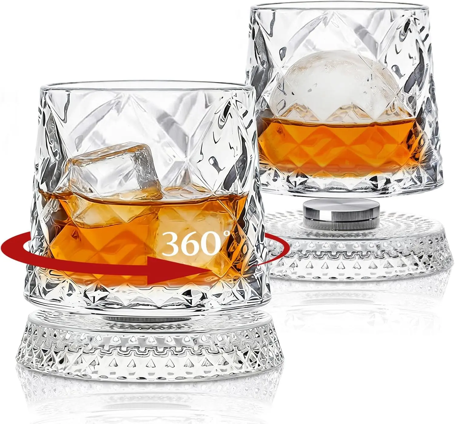 2-Piece Rotatable Transparent Whiskey Glasses Set - Rotating Barware for Brandy, Cocktails, Beverages, High-Quality Household Holiday Gifts for Friends Whisky Cocktails Drinkware