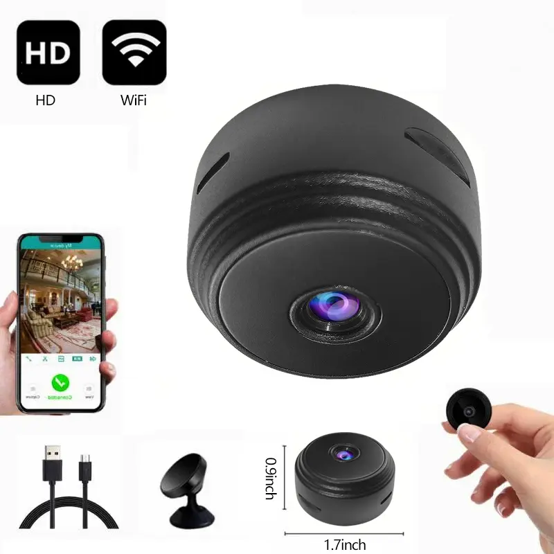 A9 Mini WiFi Security Camera - 1080p HD IP Camcorder with Button Control, Remote, Memory Card Support, Charging Cable, Micro Voice Recorder, Stable Connection for Garden Monitoring & Video Surveillance