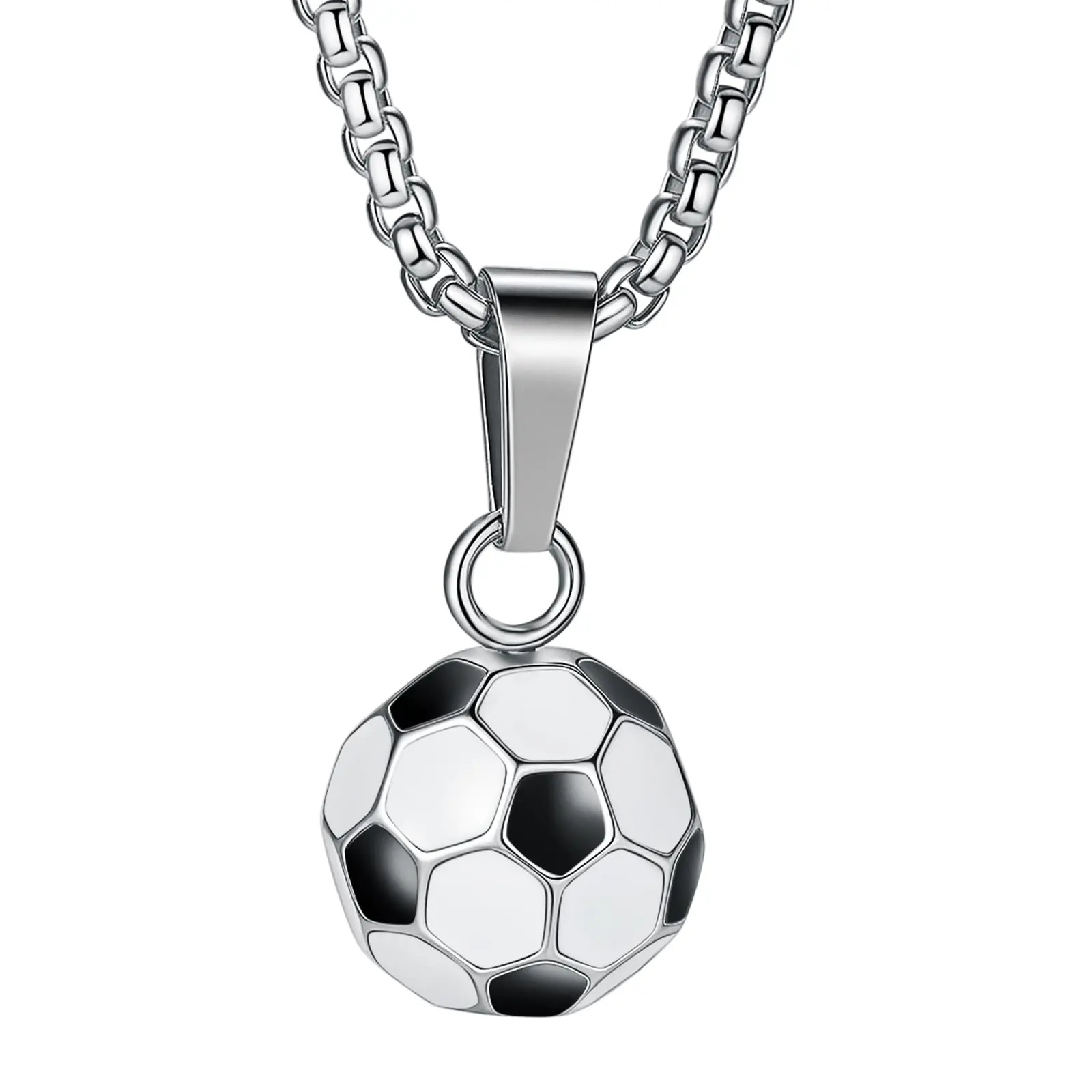 Yaumatea Soccer Necklace for Men Boys, 316L Stainless Steel 3D Football Pendant with 24" Chain, Hypoallergenic Sports Fan Jewelry Gift for Athletes, Teens, Boyfriend (Gift Box Included)