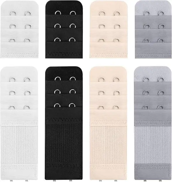 8 Pcs Women's Bra Extender 2 Hook, Soft Comfortable Bra Extenders 2 Hooks, Elastic Bra Strap Extender 2 Hook for All Common Bra Models