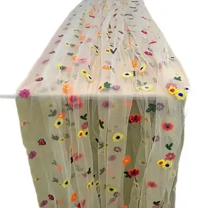 Multicolored Floral Embroidery Tablecloth, Decorative Tablecloth for Weddings Parties Indoor Outdoor Gatherings, Colorful Flowers Design, Picnic Table Cover