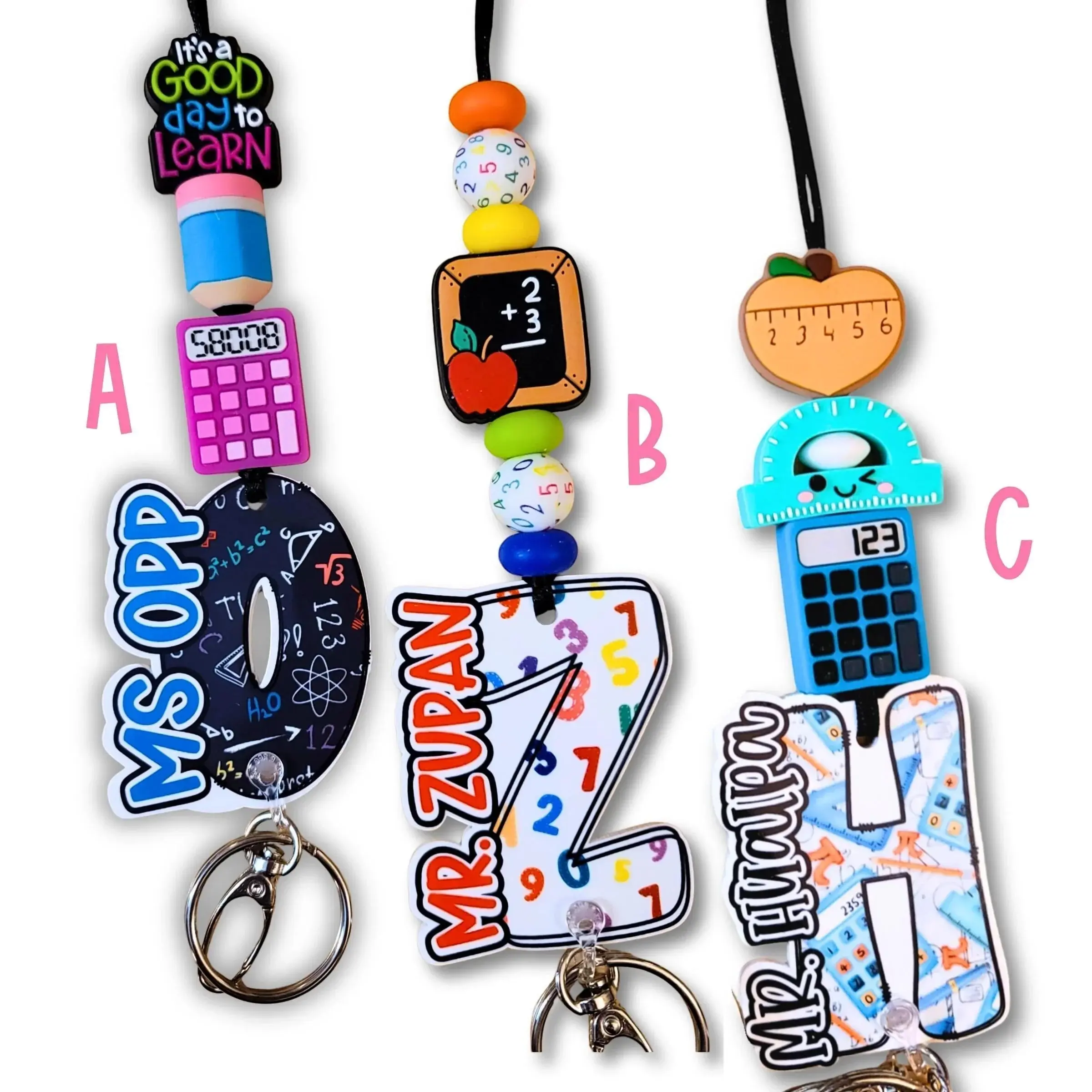 Math Teacher Lanyard with 3mm Acrylic Charms, Signature Series Badge Holder, Teacher Appreciation Gifts for Office Identification Supplies