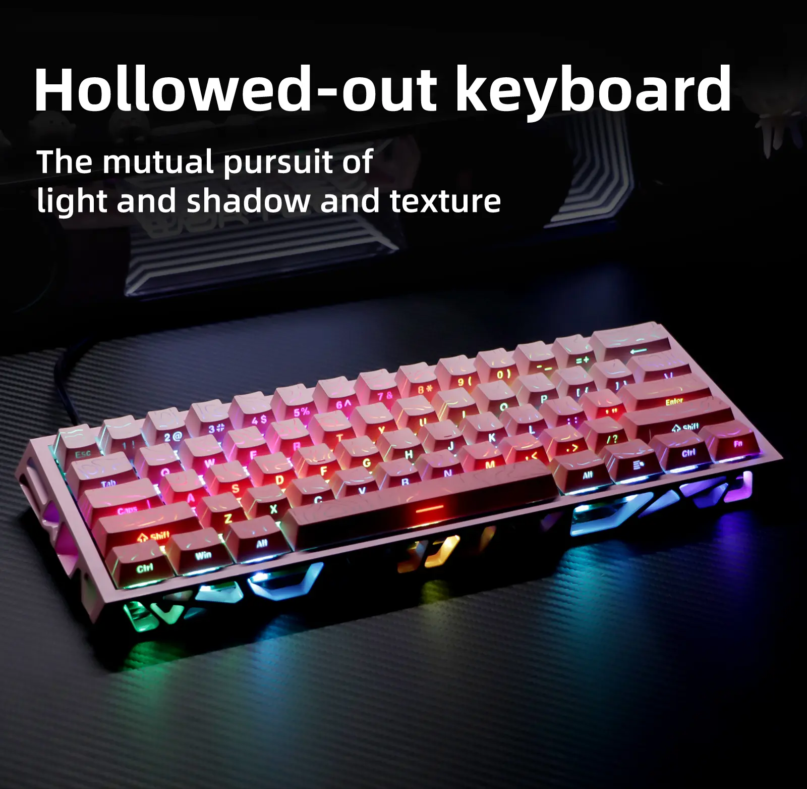 KAVLORN NJ61 Budget Hot-Swap Mechanical 60 Percent Keyboard - 61-Key RGB Light Wired Hollowed-Out Entry-Level Custom Gaming Device for Office Computers