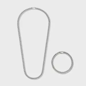 IMPERIUM JEWELRY 5mm Silver Cuban Chain and Bracelets Set, Elegant Costume Fashion Accessory for Neck and Wrist, Cubanchain