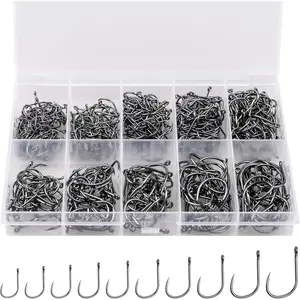 500 count/100PCS   Fishing Hooks, 10 Sizes/4 Sizes Carbon Steel Fishing Hooks W/Portable Plastic Box,   Fish Hook with Barbs for Freshwater/Seawater