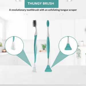 4 Pieces Thungy  Toothbrush with Tongue Scrubber and Tongue Scraper Oral Charcoal Gentle Comfort Cleanser
