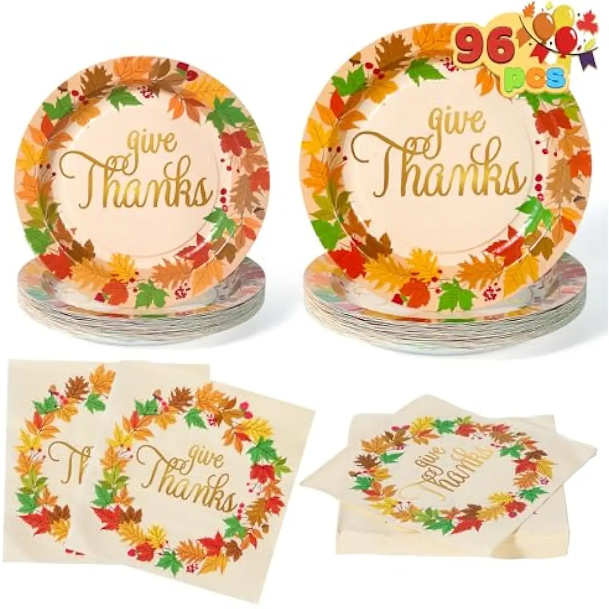100Pcs Thanksgiving Paper Plates and Napkins Disposable Dinnerware Set for 25 Guests Give Thanks Theme Party Supplies Happy Thanksgiving Autumn Tableware Set