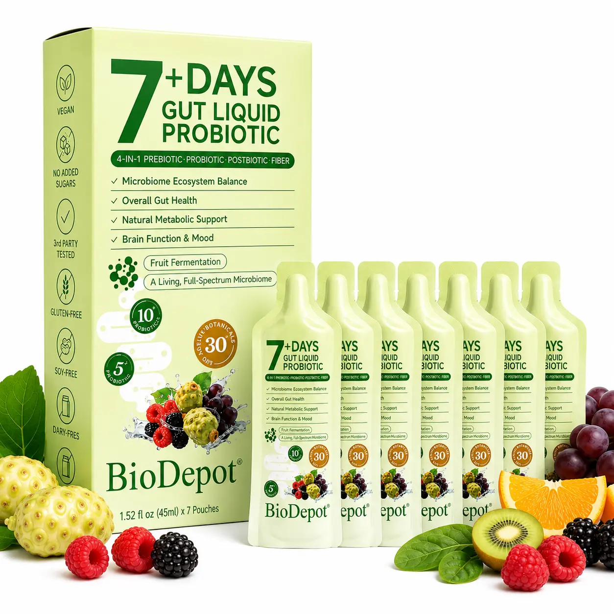 BioDepot Liquid Probiotic Supplement - 4-in-1 Formula with Prebiotics, Postbiotics, Dietary Fiber, Superfruit Extracts, Botanical Extracts for Digestive, Metabolic Health Support