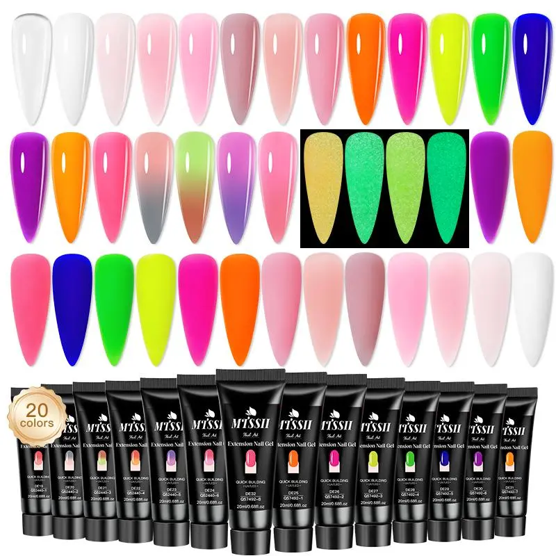 Poly Nail Gel Set, 20pcs/set Colorful Nail Extension Gel, Art Nail Polygel, Nail Art & Nail Polish for Beginners, DIY Nail Care at Home, DIY Manicure, Nail Extension Kit, Nail Products