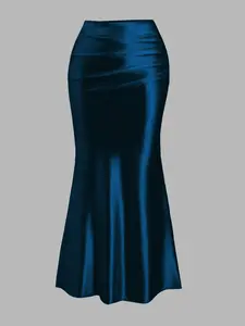 Women's Satin Tailored Bodycon Skirt, High Waist Fitted Design, Smooth Drape Texture, Elegant Chic Versatile Long Dress for Spring & Fall, Bottom