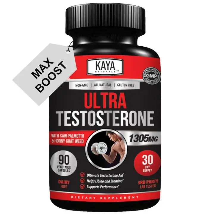 Kaya Naturals Ultra Testosterone - Men's Testosterone Booster with Tongkat Ali, Horny Goat Weed, Tribulus - Natural Workout Supplement for Energy, Stamina, and Strength Booster - 90 Count