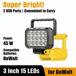 Dewalt 20v Cordless LED Work Light, 45w 2400lm Wide Beam Flood Light, Super Bright Light, Dual USB Charging Ports, Ideal for Camping, Emergency, Workshop, Garage