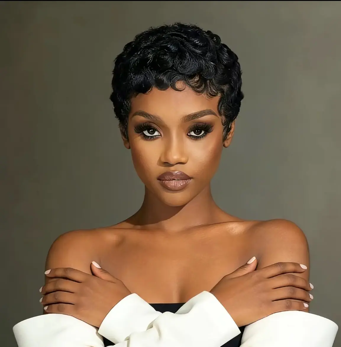 Sherawe 6 Inch Pixie Wigs Summer Look Short Curly Wigs Human Hair 180% Density