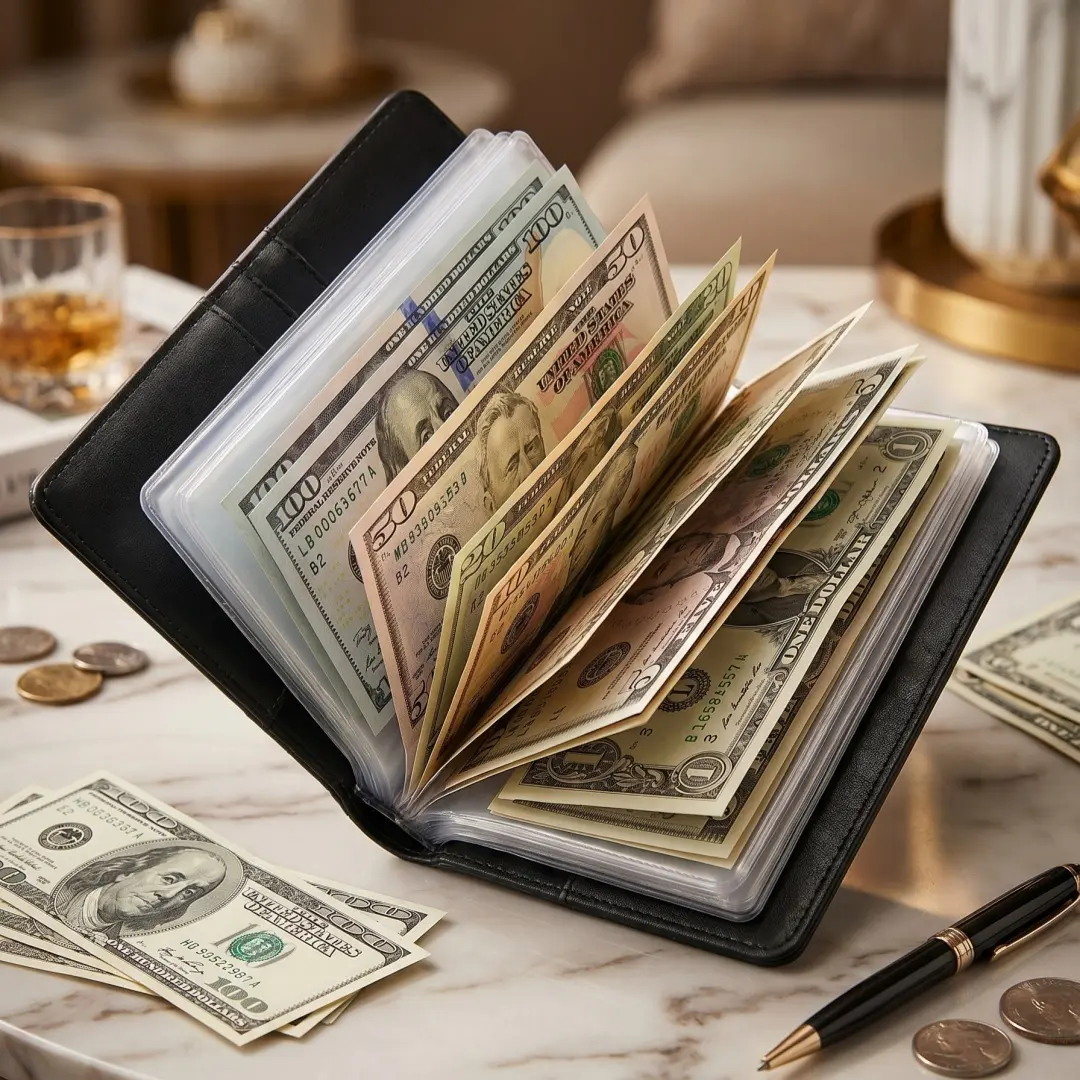 100 Envelope Savings Challenge Binder, PU Leather Cash Budget Organizer, Fun Money Saving Planner for Beginners, Perfect for Saving $5050 / $10000 with Family and Friends, Besties, Durable Pu Leather Resists Daily Wear