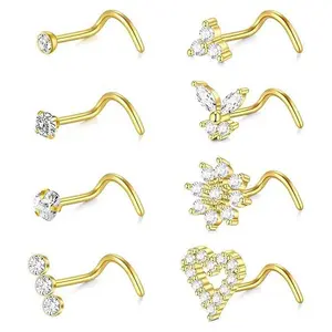 Nose Studs Nose Rings for Women 18G Corkscrew Nose Ring Sunflower Heart Butterfly Shape Stainless Steel Nose Screw Studs Nose Rings Studs Nostril Nose Piercing Jewelry